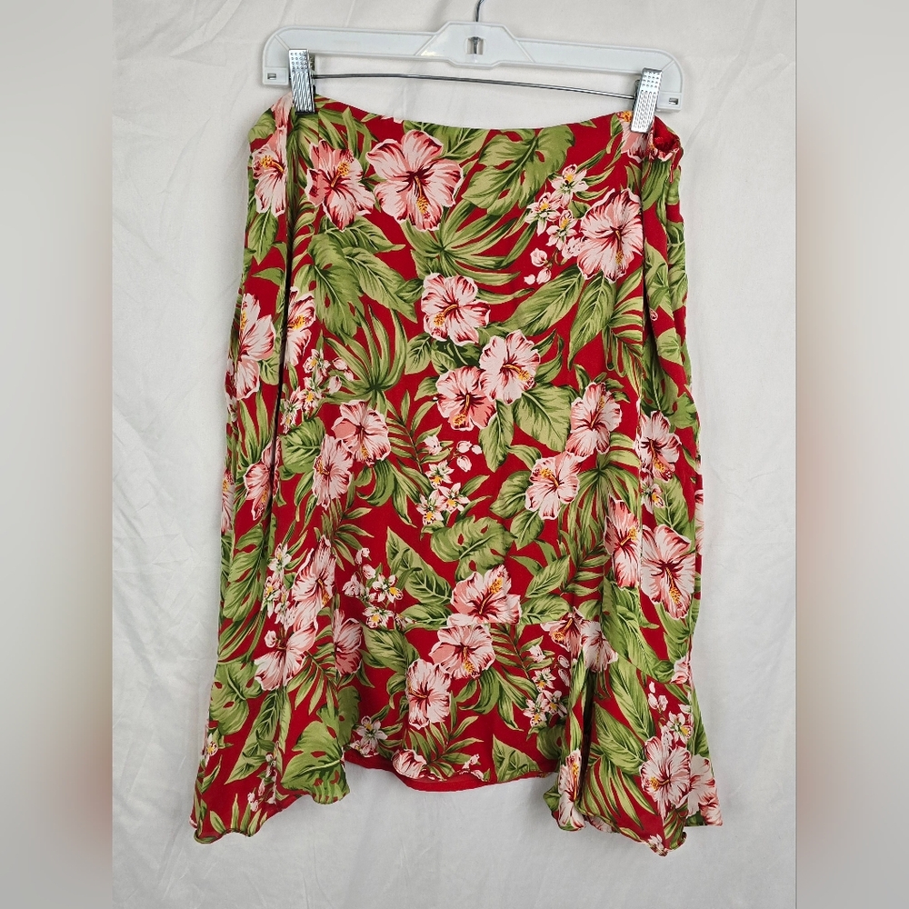 Jones New York Signature Floral Tropical 100% Silk Tiered Midi Skirt sz 18W